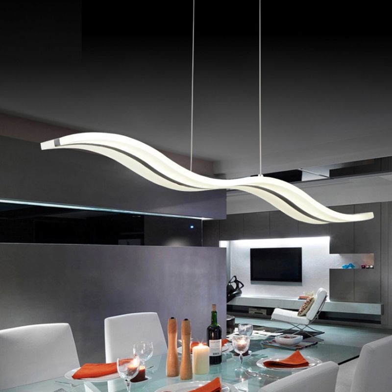 Wavy Office Pendant Light Fixture Acrylic Minimalist LED Hanging Ceiling Light in White