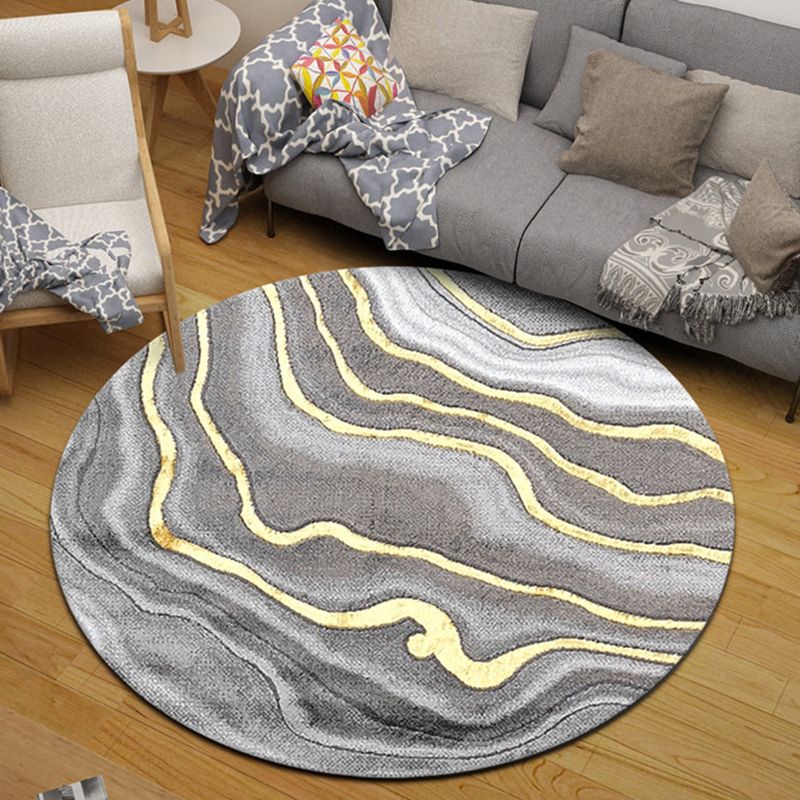 Round Grey Tone Simple Area Rug Polyester Ink Traces Rug Non-Slip Backing Indoor Rug for Living Room