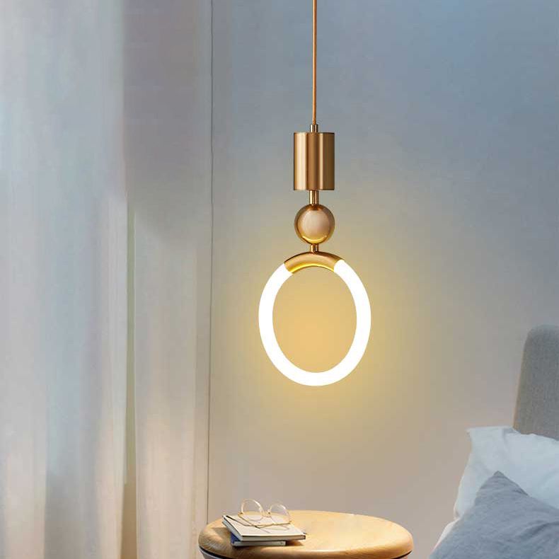 1-Light LED Circle Suspended Lighting Fixture Gold Pendant Light Kit for Bedroom