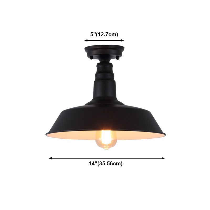 Black Shaded Semi Flush Light Fixture Industrial Metal Aisle Ceiling Light