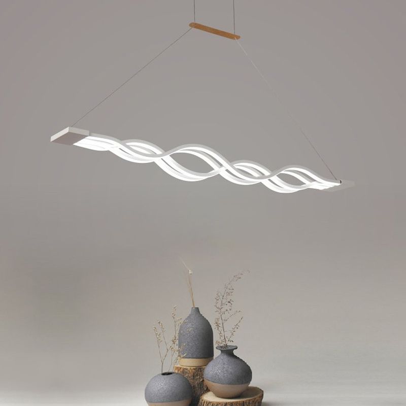 Simple Waving Hanging Island Light Metal LED Dining Room Island Ceiling Light