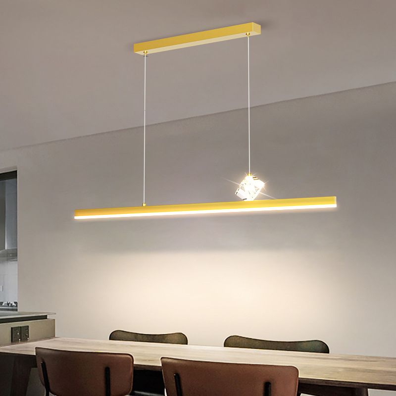 Gold LED Island Light Crystal Island Hanging Light with Acrylic Shade for Living Room