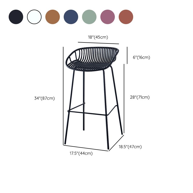 Nordic Backrest Counter Stool with Metal Base Plastic Armless Cafe Bar Chair with 4 Legs