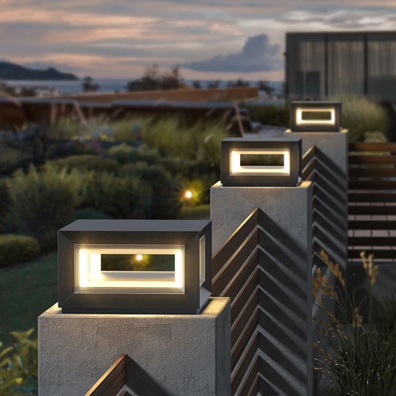 Square Contemporary Waterproof LED Pillar Light in Black for Courtyard