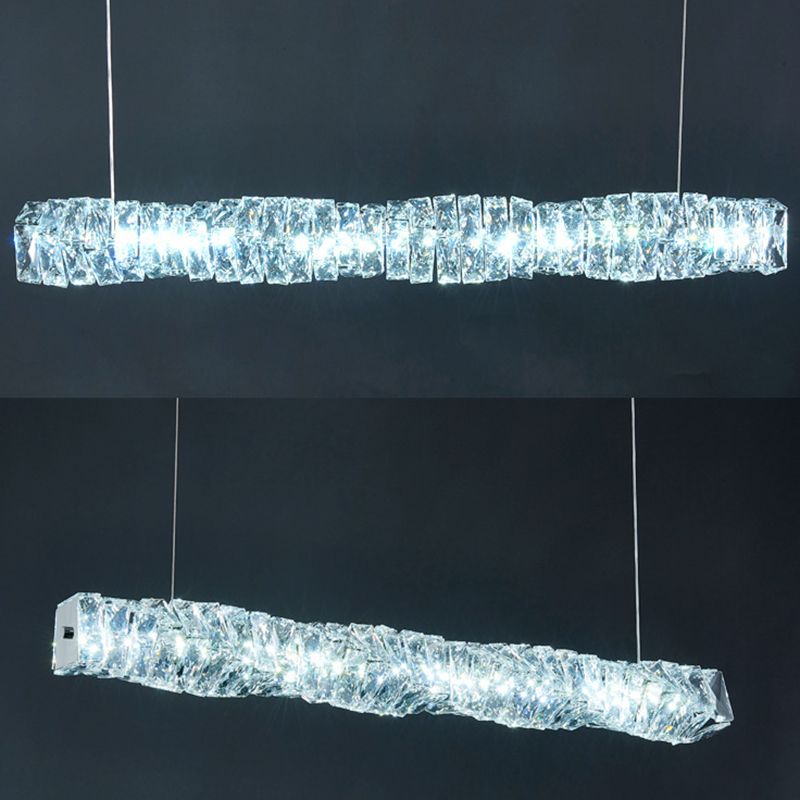 Linear Shape Crystal Island Pendants Modern Style 1 Light Island Pendant Lights in Silver