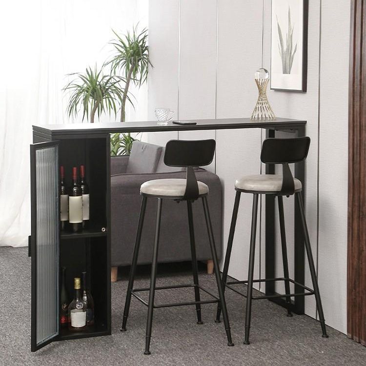Modern Indoor Rectangle Bar Dining Table with Storage Stone Bar Height Cocktail Table