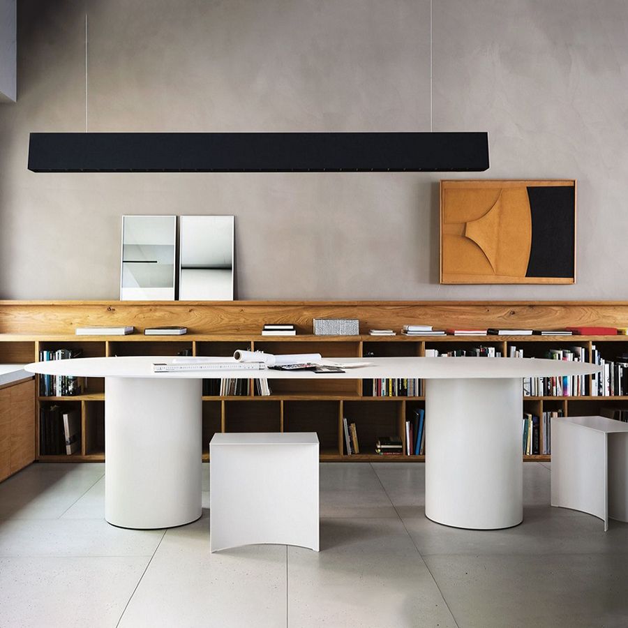Mesa de comedor de madera maciza de estilo contemporáneo con base de doble pedestal
