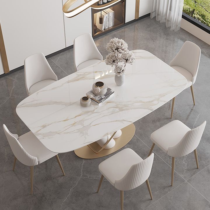 Rectangle Traditional Luxury Dining Table Sintered Stone Table with Pedestal Base