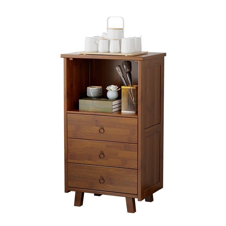 Contemporary Bedroom Wooden Storage Chest Vertical Chest in Brown with Drawers