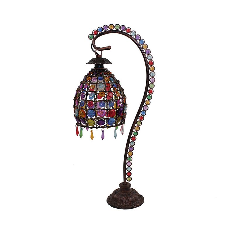 Lampe de table de salon de cloche perle Bohemian vitrail de cuivre simple cuivre