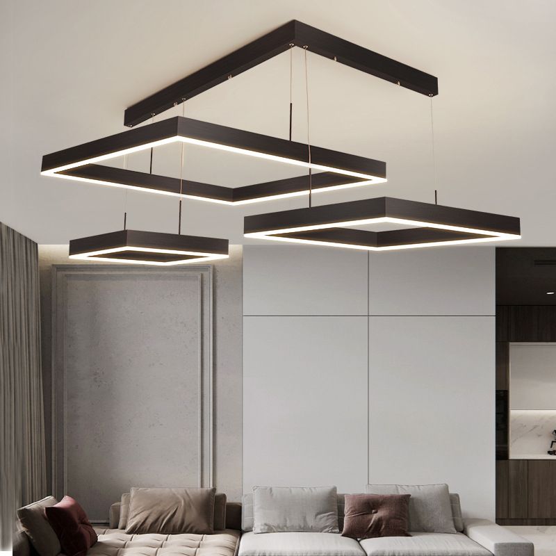 Modern Squared Ceiling Pendant Light Metal 3 Lights Pendant Lights