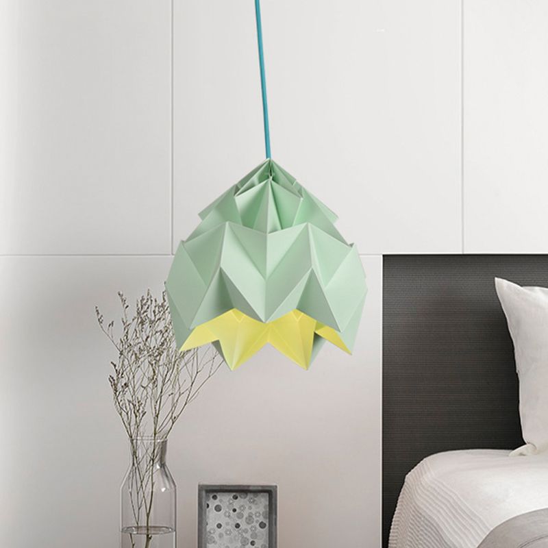 Origami Ceiling Pendant Light Macaron Paper 9.5"/15" Dia 1 Light Pink/White/Green Hanging Lamp Kit