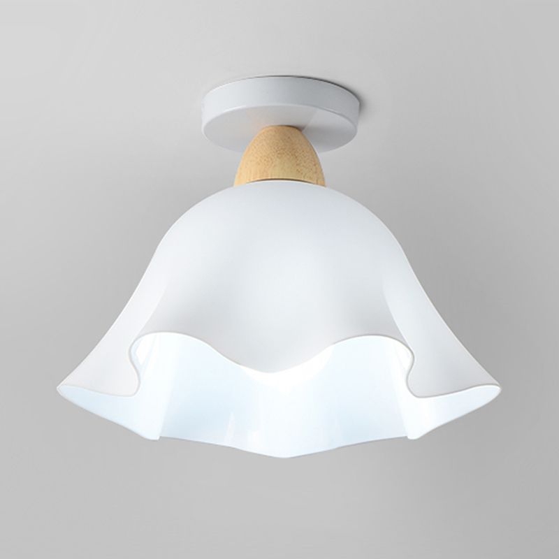 Nordic Flush Mount Flower Ceiling Light Fixture with Wood and Acrylic for Hallway