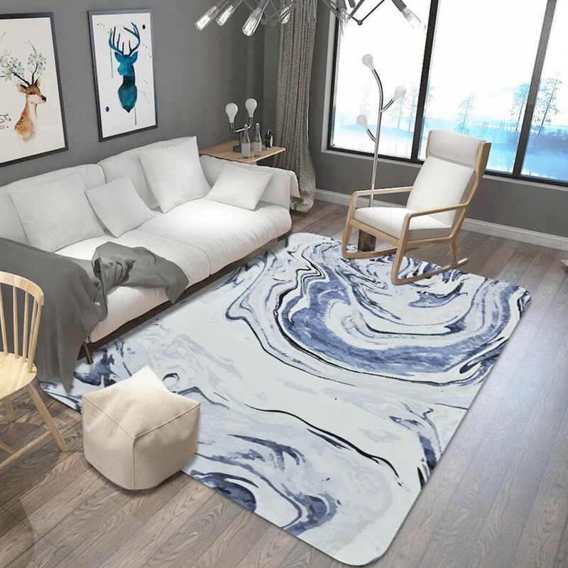 Blue Modernism Rug Polyester Watercolor Pattern Rug Pet Friendly Machine Washable Anti-Slip Backing Carpet for Decoration