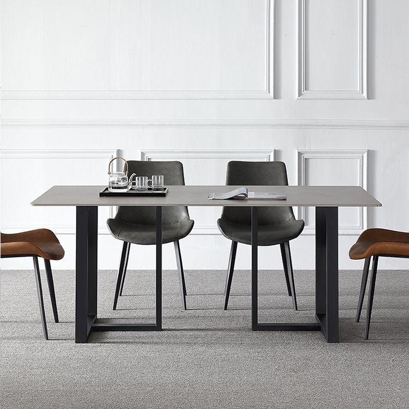 Industriële eettafel gesinterde stenen tafel met zwart dubbele voetstuk voor eetkamer