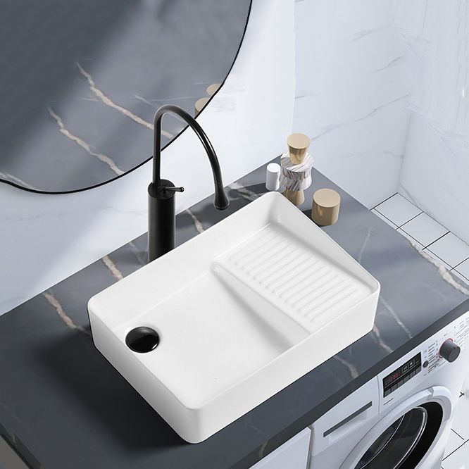 Contemporary Bathroom Sink Porcelain Solid Color Rectangular Vessel Lavatory Sink
