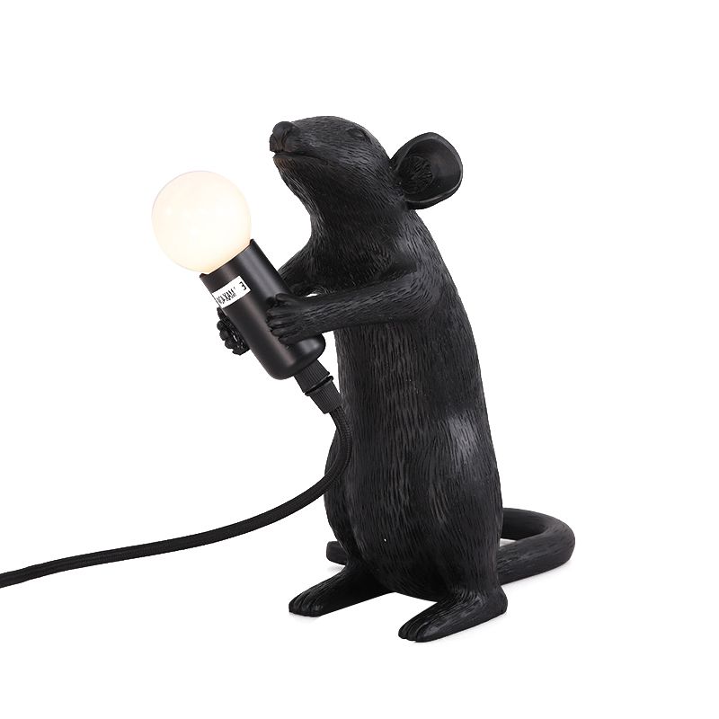 Lampada da comodino nera a 1 lampadina Lampada da scrivania tradizionale a forma di topo in resina per soggiorno