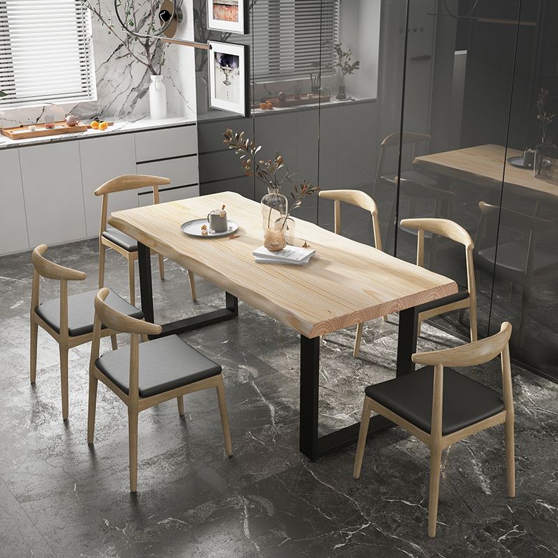 Industrial Pine Wood Dining Table Rectangle Table with Black Double Pedestal