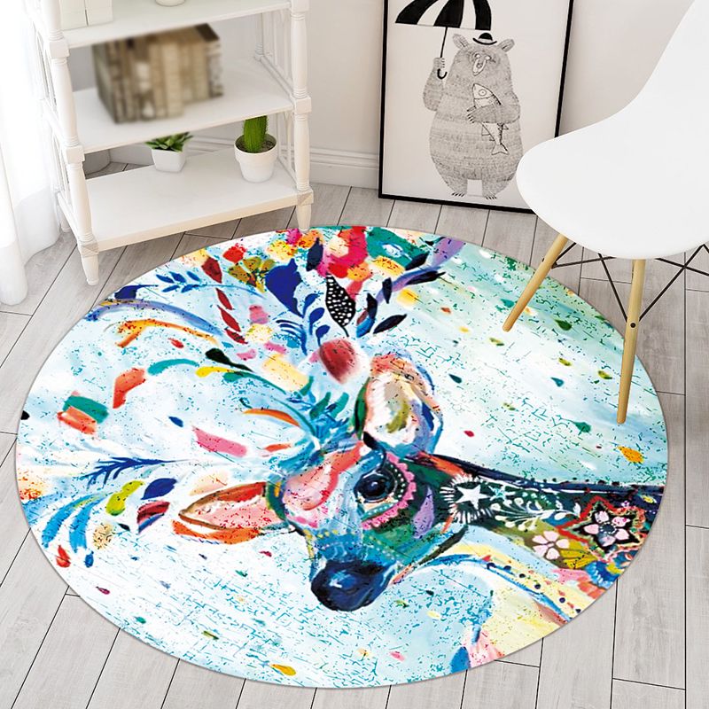 Round Multicolor Modern Indoor Rug Polyester Animal Print Rug Easy Care Indoor Rug for Living Room
