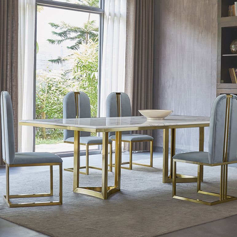 Metal Traditional Luxury Rectangle Table Sintered Stone Top Table for Dining Room