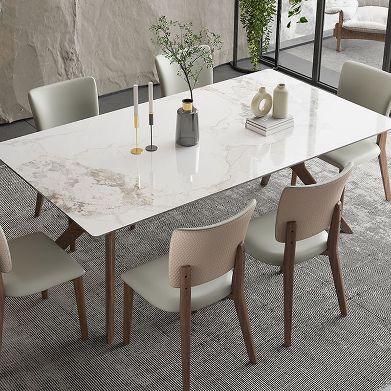 Modern Sintered Stone Top Table Rectangular Table with Wooden Base