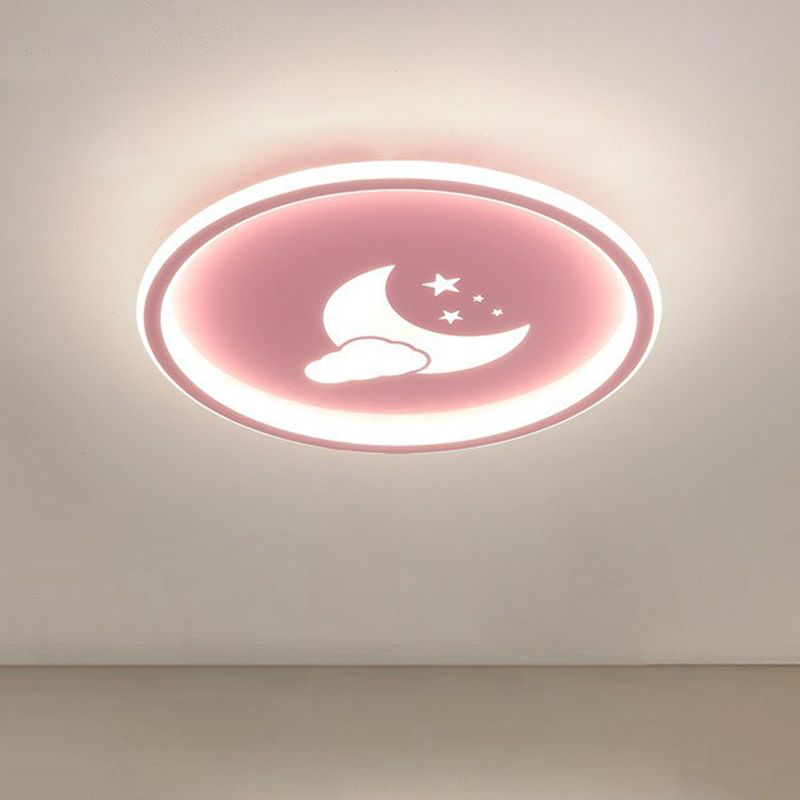 Metallic Ring Shaped LED Flush Mount Lighting Nordic Style Flush Mount Ceiling Light with Star and Moon Pattern