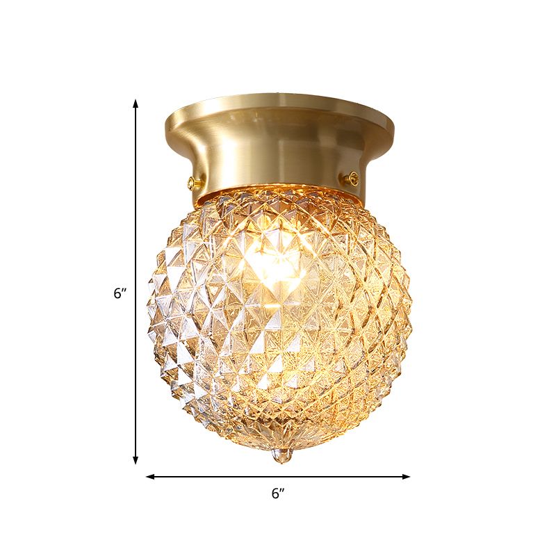 Contemporary 1 Light Flush Mount Light with Crystal Shade Brass Round/Oval Ceiling Light Fixture
