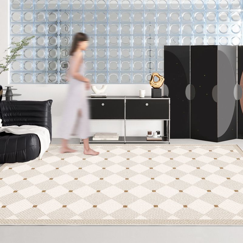 Gray Modern Carpet Polyester Check Pattern Carpet Stain Resistant Carpet for Living Room