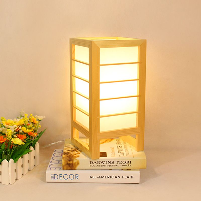 1 Éclairage d'étude à la tête Light Japonais de lecture beige avec une teinte en bois rectangulaire