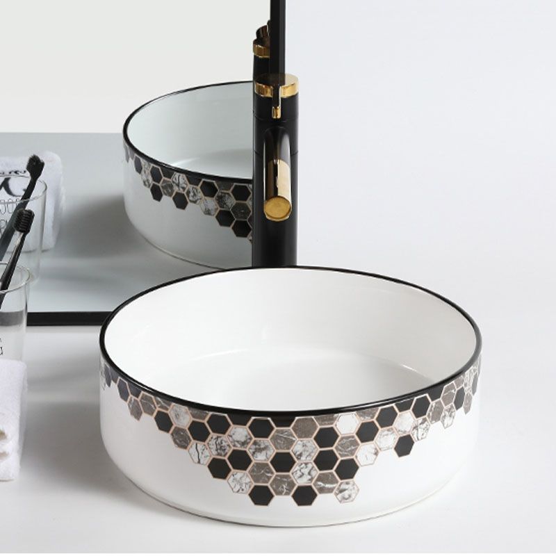 Modern Vessel Bathroom Sink Rectangular Porcelain with Pop-Up Drain Vessel Lavatory Sink