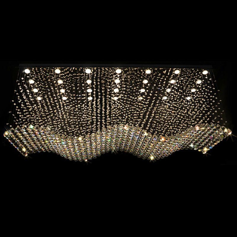 Opulent Crystal Wavy Ceiling Light Modernist 28-Light Living Room Flush Mounted Lamp in Stainless Steel