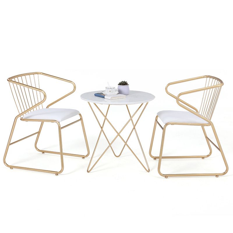 Traditional Metal Kitchen Dining Chair Upholstered Arm Chair with Gold Legs