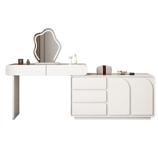 Lighted Mirror Wood White Modern Vanity Dressing Table with Drawers