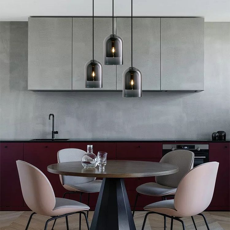 Double Glass Shade Mini Bell Shaped Hanging Light Contemporary Minimalism Single Bulb Lighting Pendant with 59" Adjustable Suspension Wire