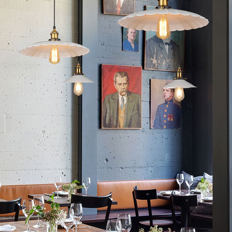 Ceiling Pendant Light Industrial Restaurant Pendant Light Kit with Tapered Metal Shade in White