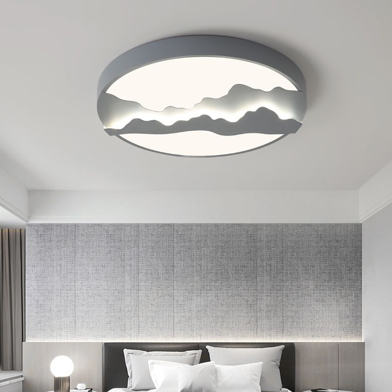16"/19.5" Wide Mountain View Flush Light Fixture Simple Metal Gray/White LED Ceiling Mounted Light in Warm/White Light