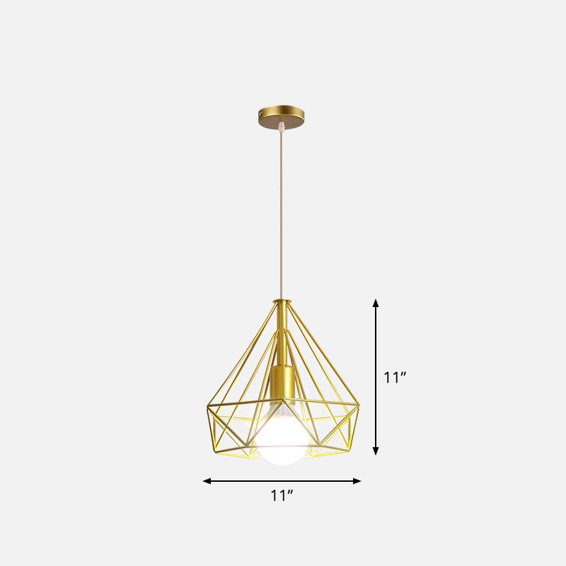 Metal Wire Cage Hanging Lamp Nordic Style Single Dining Room Ceiling Pendant Light in Gold
