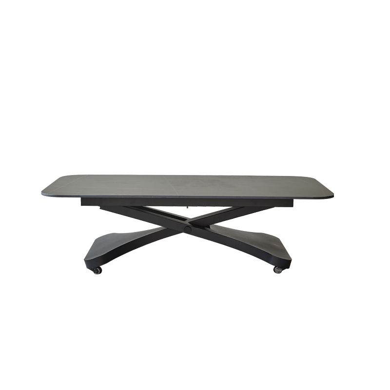 17.7"H Modern Adjustable Metal Cross Base Slate Square Coffee Table on Wheels