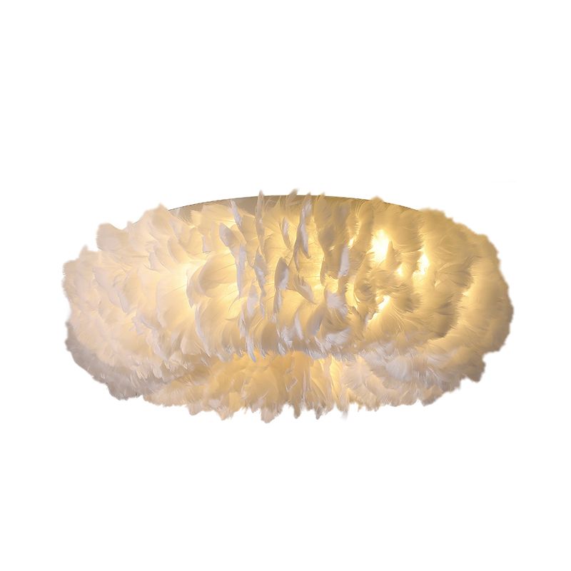 Iluminación empotrada de plumas, lámpara de techo de montaje empotrado para dormitorio, tela moderna, 3/6 cabezales, en blanco/gris/rosa