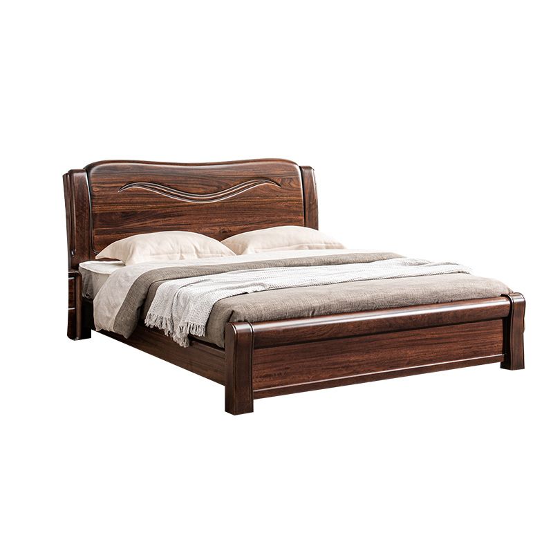 Solid Wood Walnut Standard Bed Lift Up Storage Bed Frame with Footboard