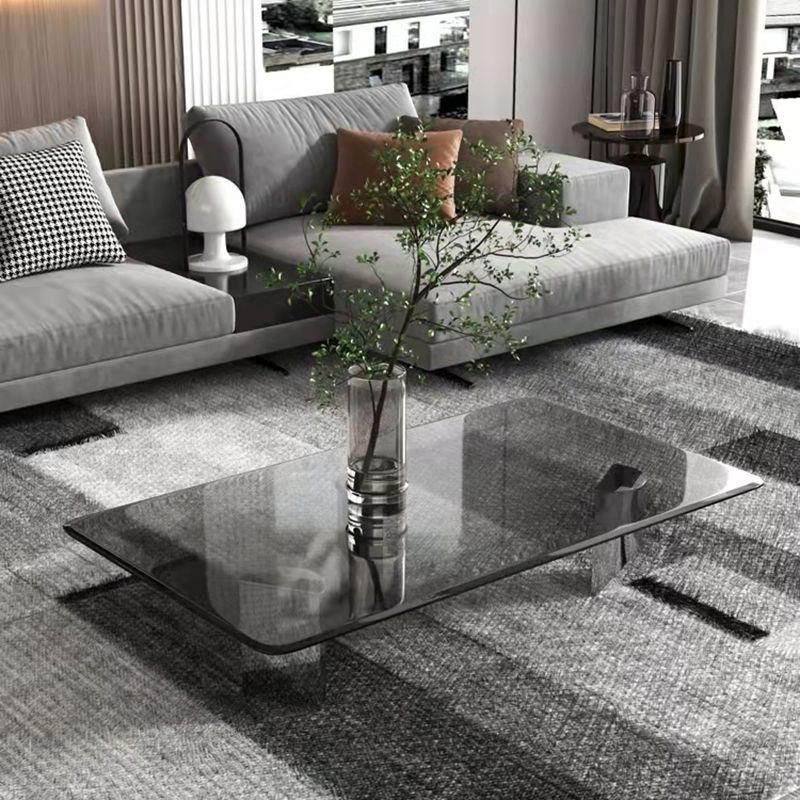 13.7" Contemporary Style 3 Legs Metal Base Square Glass Top Coffee Table