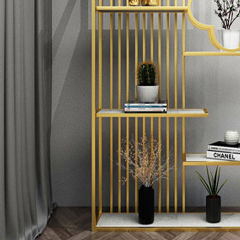 12" D Black / Gold Bookshelf Modern Iron Frame Open Storage Bookcase with Multi Shelves