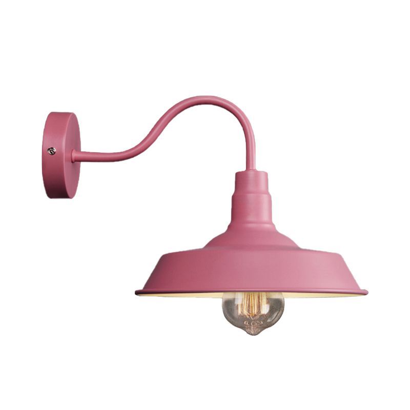Lámpara de apliques de pared de granero con estilo industrial 1 iluminación de pared de apliques metálico de bombilla con brazo de cuello de cisne en azul/rosa, 10 "/14" de ancho