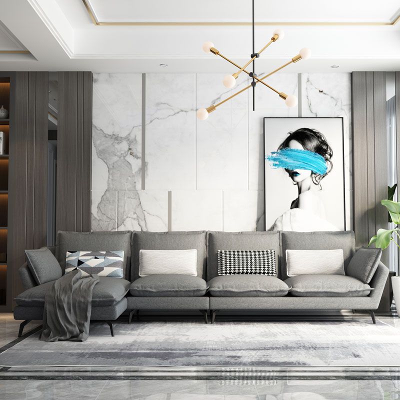 Linen Blend L-Shape Sectional with Pillows Back for Living Room