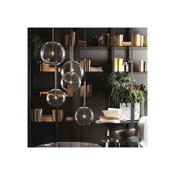 Global Pendant Light Post-Modern Clear Glass 5"/6"/8" Wide Led Black/Gold Hanging Lamp for Dining Room