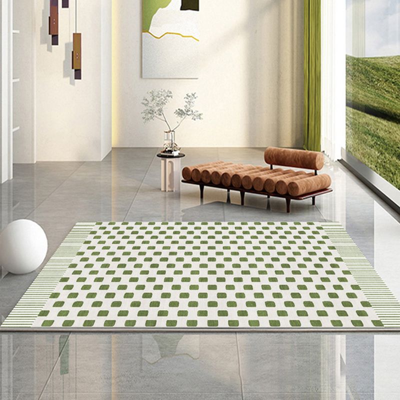 Light Green Check Pattern Rug Modern Polyester Rug Washable Rug for Drawing Room
