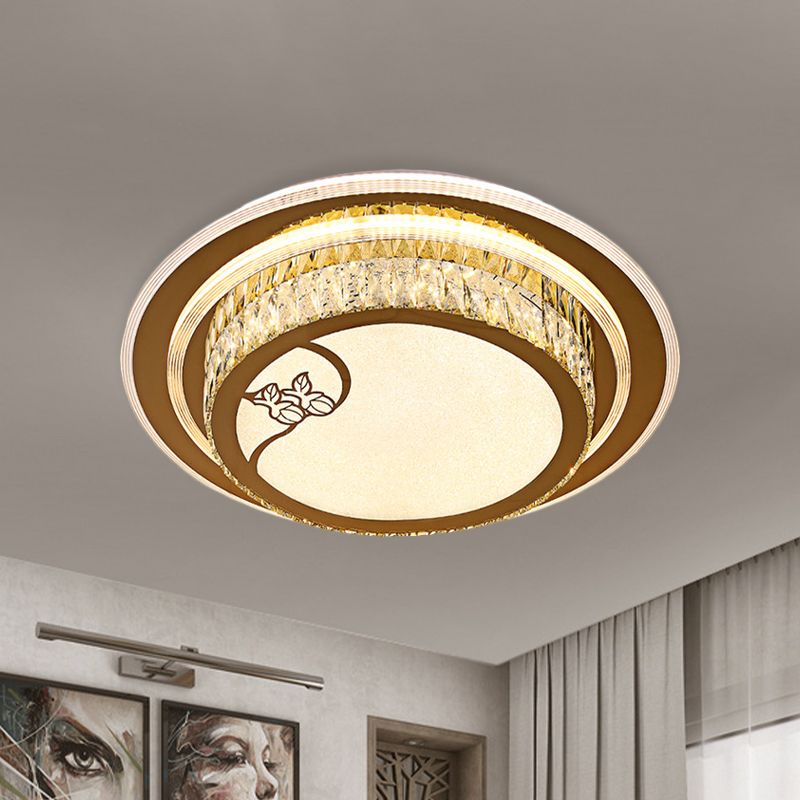 LED Crystal Ceiling Light Flush Mount Contemporary Chrome Drum Bedroom Lighting Fixture