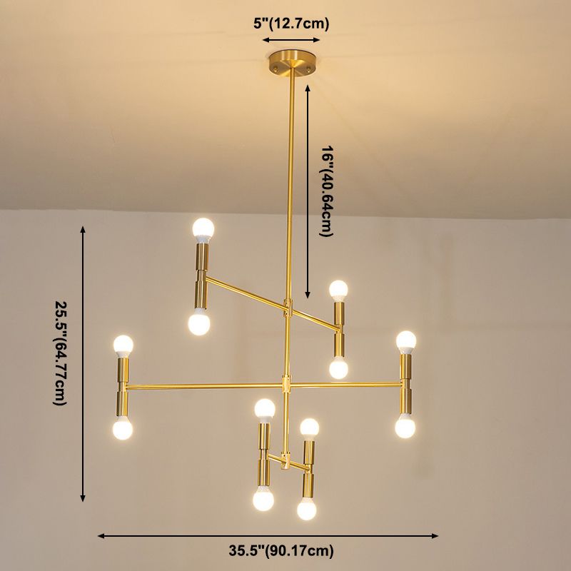 Exponierte Metallkronleuchter leichte postmoderne 12 Leuchten hängende Lampe für Wohnzimmer