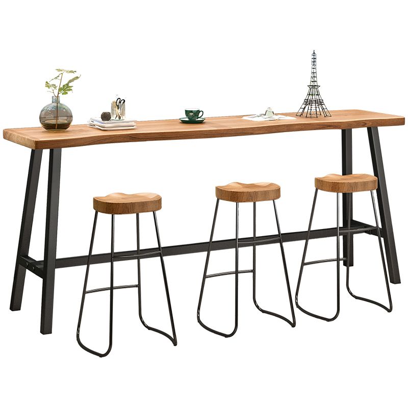 1/4 Pieces Industrial Iron Bar Table Set Rectangle Wood Bistro Set with Footrest