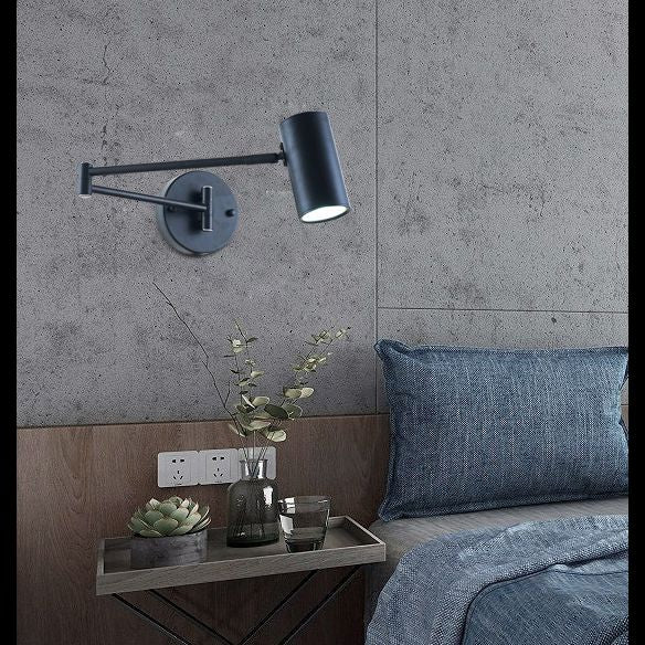 Swing Arm Metal Wall Sconce Light Nordic Cylinder Shade Sconce Light for Bedroom
